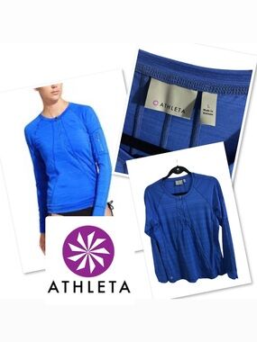 Athleta Royal Blue Long Sleeve Half-Zip Active Top